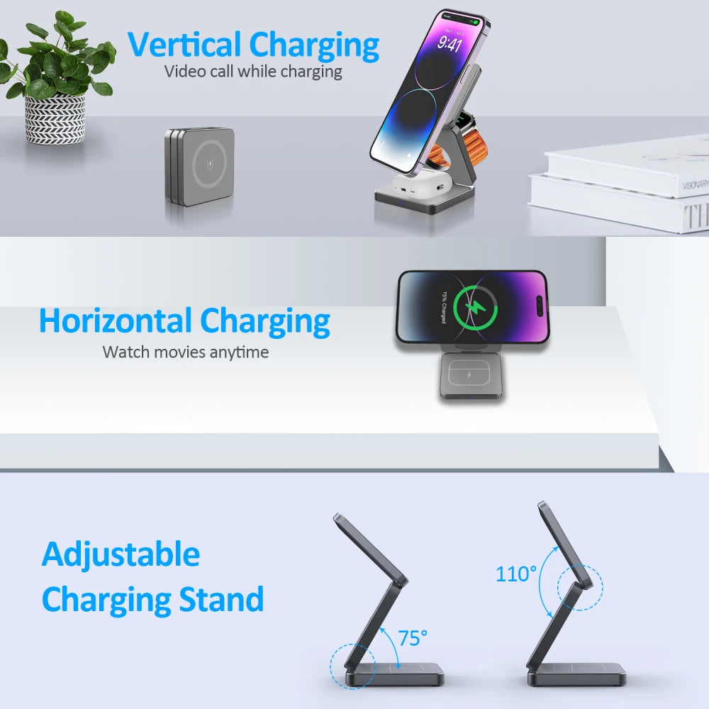 3 In 1 Foldable Fast Magnetic Wireless Charger Stand - Premium Chargers & Powerbanks from Dressmycell.com - Just $40! Shop now at Dressmycell.com 3 In 1 Foldable Fast Magnetic Wireless Charger Stand - Premium Chargers & Powerbanks from Dressmycell.com - Just $40! Shop now at Dressmycell.com